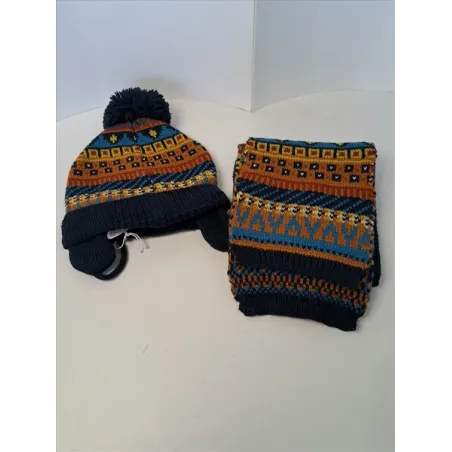 Completo Cappellino e Sciarpa Fagottino Nuovo Fantasia Blu 12/18 M