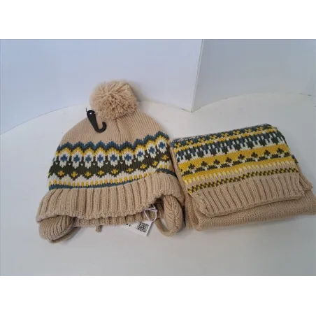 Completo Cappellino e Sciarpa Fagottino Nuovo Fantasia Beige 12/18 M