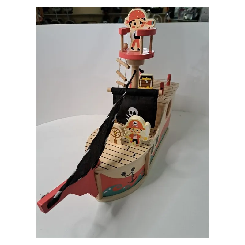 Galeone Dei Pirati In Legno Con Personaggi  e Tesoro