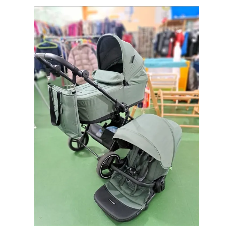 Passeggino Duo Kinderkraft 2in1 YOXI Verde Con Borsa, Parapioggia Con Telaio Di Scorta