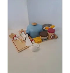Kit Cucina In Legno: Padella, Pentolino, Uova, Marmellate, Burro e Mestoli