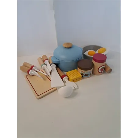 Kit Cucina In Legno: Padella, Pentolino, Uova, Marmellate, Burro e Mestoli