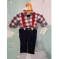 Completo Chicco Pantaloni Blu Con Camicia Quadretti Con Farfallino E Bretelle 56 Cm - 3 M