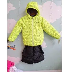 Completo Neve / Montagna Giacca Giallo Fluo e Pantaloni Neri Con Bretelle 4 A / 98-104 Cm