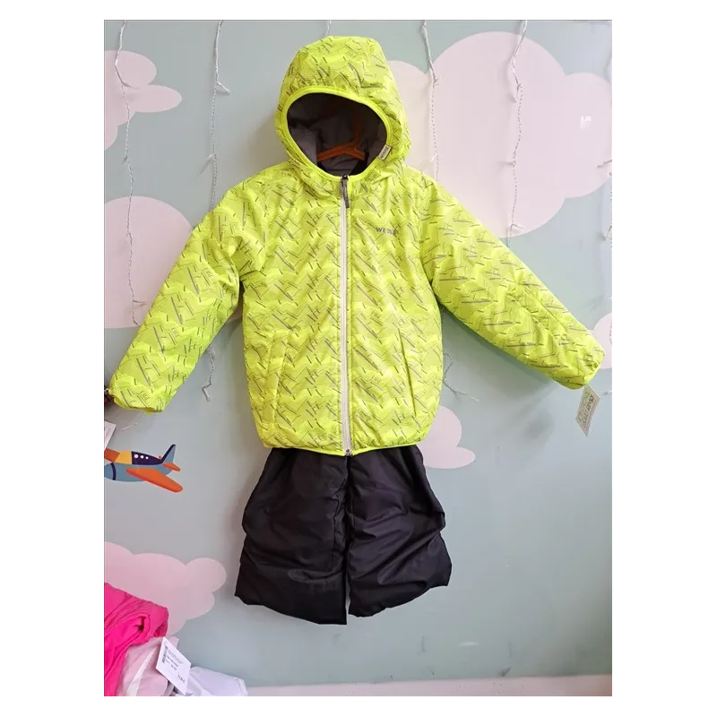 Completo Neve / Montagna Giacca Giallo Fluo e Pantaloni Neri Con Bretelle 4 A / 98-104 Cm