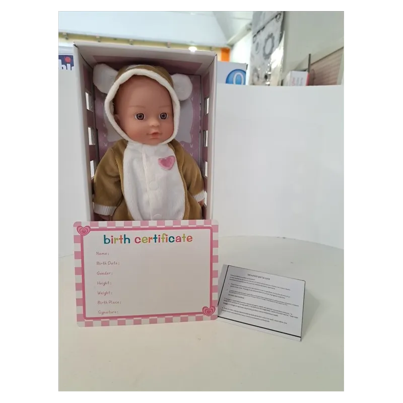 Bambola Tutina Orsetto Con Certificato Di Nascita e Biberon