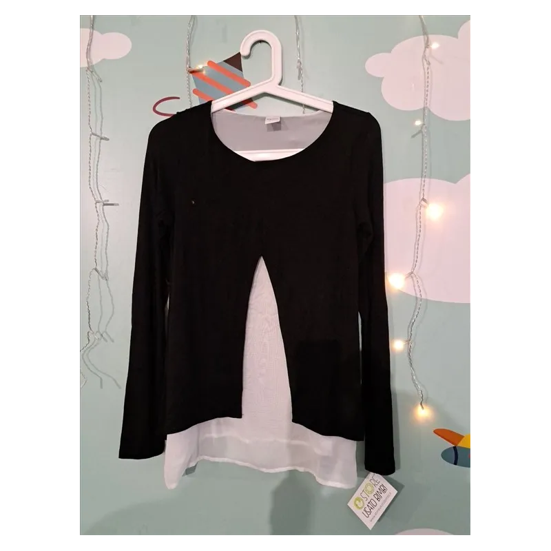 Maglia Maniche Lunghe Nera E Bianca Premaman/ Allattamento Tg S