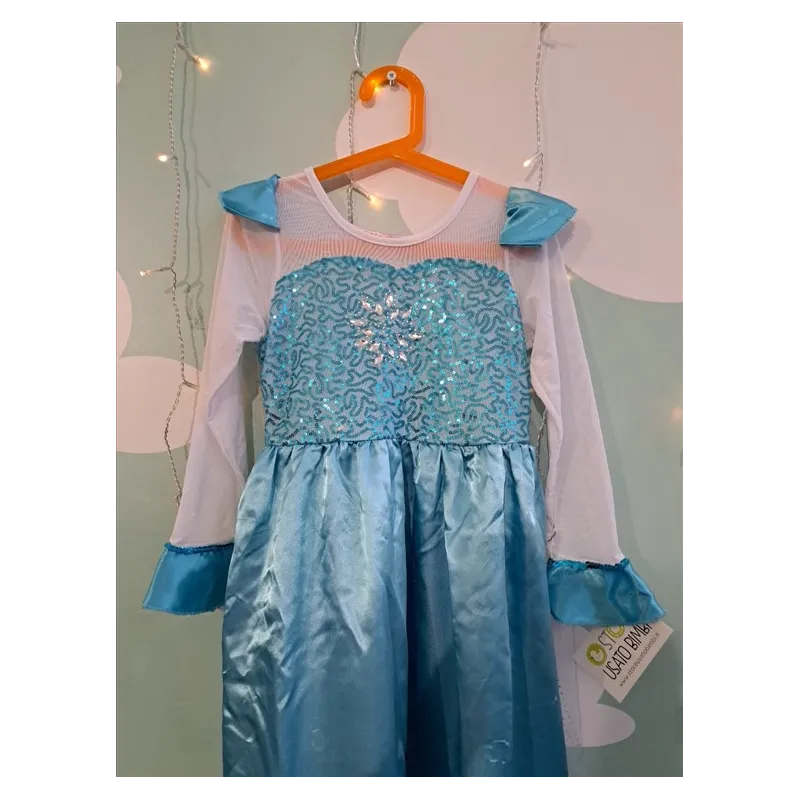 Vestito Carnevale Elsa Frozen Con Treccia 7/8 A