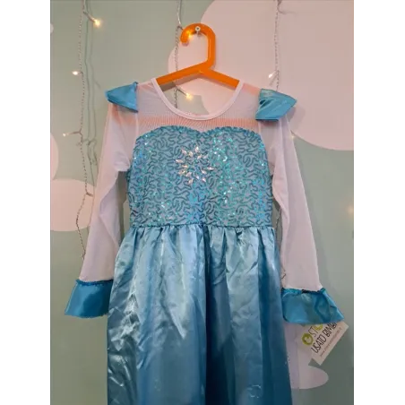 Vestito Carnevale Elsa Frozen Con Treccia 7/8 A
