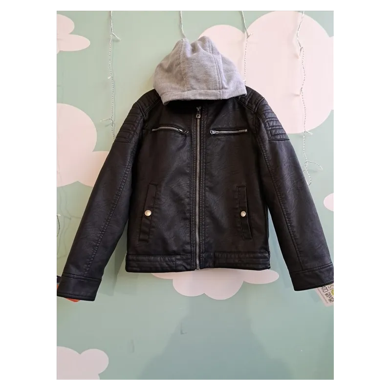 Giacca In Pelle Con Cappuccio Grigio 10 A