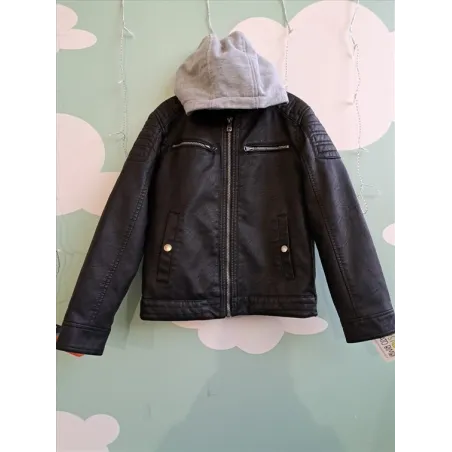 Giacca In Pelle Con Cappuccio Grigio 10 A