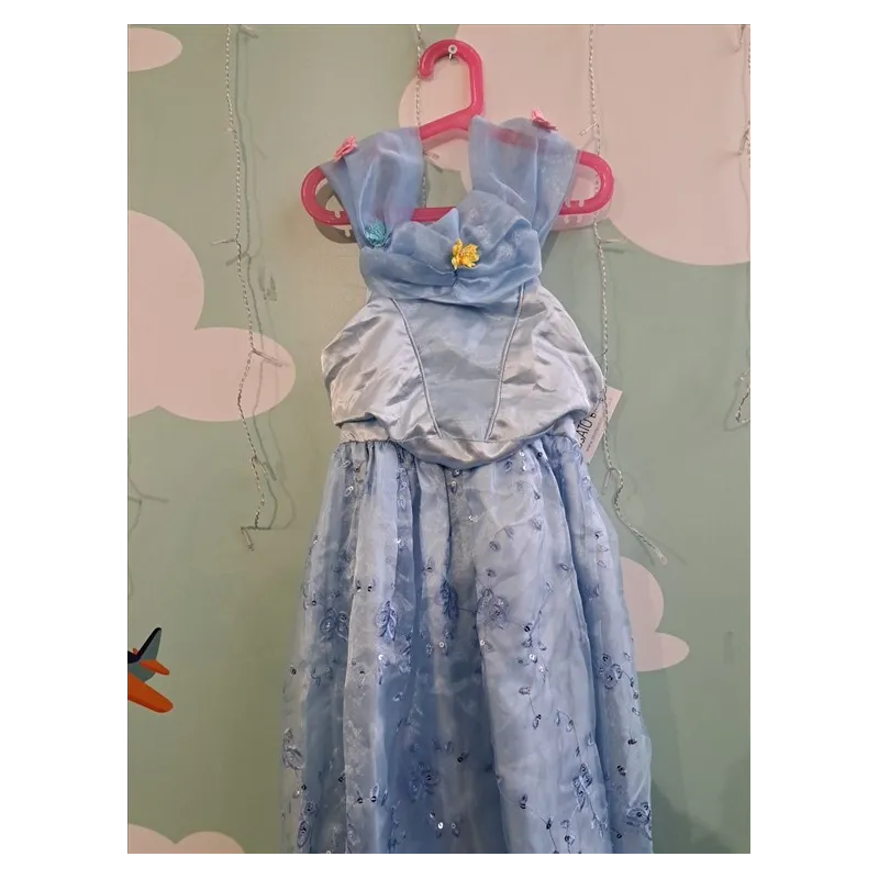 Vestito Carnevale Azzurro Principessa Con Farfalle 5/7 A