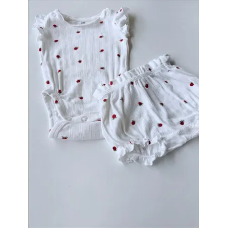 Body + Culotte H&M Bianco Fragoline 1/2 Mesi - 56 Cm