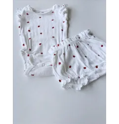 Body + Culotte H&M Bianco Fragoline 1/2 Mesi - 56 Cm