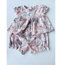 Completo Rosa a Fiori T Shirt e Culotte / Pantaloncino Next 6 M