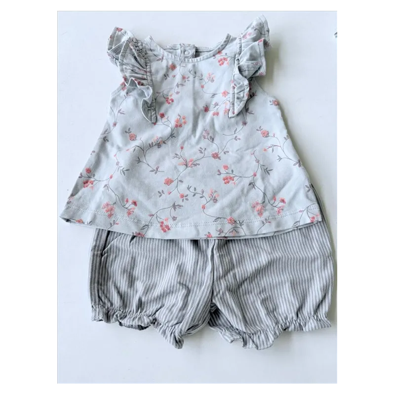 Completo Grigio Azzurro a Fiori T Shirt e Culotte / Pantaloncino Next 6 M