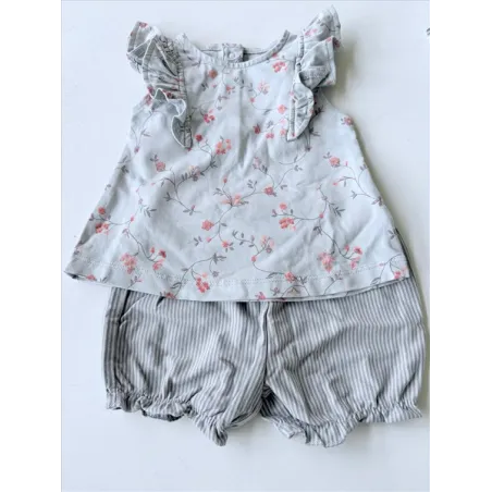 Completo Grigio Azzurro a Fiori T Shirt e Culotte / Pantaloncino Next 6 M