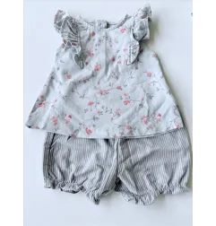 Completo Grigio Azzurro a Fiori T Shirt e Culotte / Pantaloncino Next 6 M