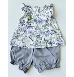 Completo Bianco e Blu a Fiori T Shirt e Culotte / Pantaloncino Next 6 M