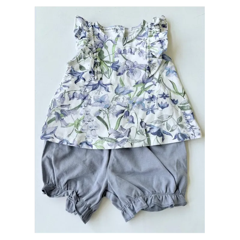 Completo Bianco e Blu a Fiori T Shirt e Culotte / Pantaloncino Next 6 M