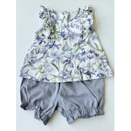 Completo Bianco e Blu a Fiori T Shirt e Culotte / Pantaloncino Next 6 M