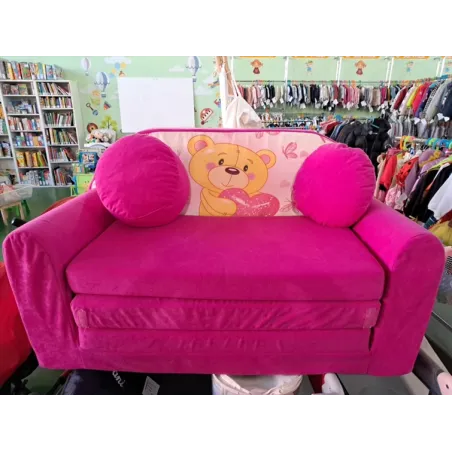 Divano Letto Pieghevole per Bambini Con Orsetto E Due Cuscini 2 Posti