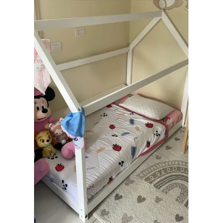 Lettino Montessoriano A Capanna Bianco Con Materasso e Coprimaterasso 164x84