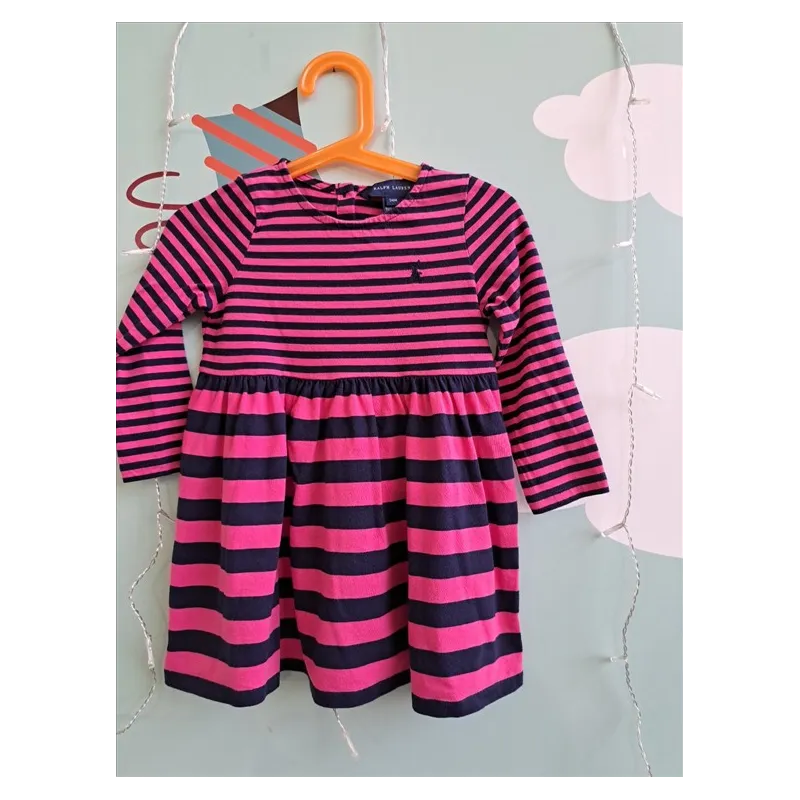 Vestito a Righe Ralph Lauren Fucsia e Blu Con Culotte 18 M