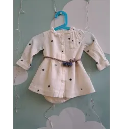 Vestito Color Panna Fiorellini Blu Con Culotte 3/6 M