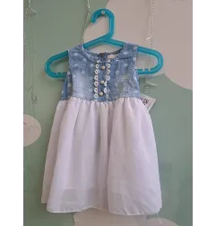 Vestito Jeans E Bianco 18 M
