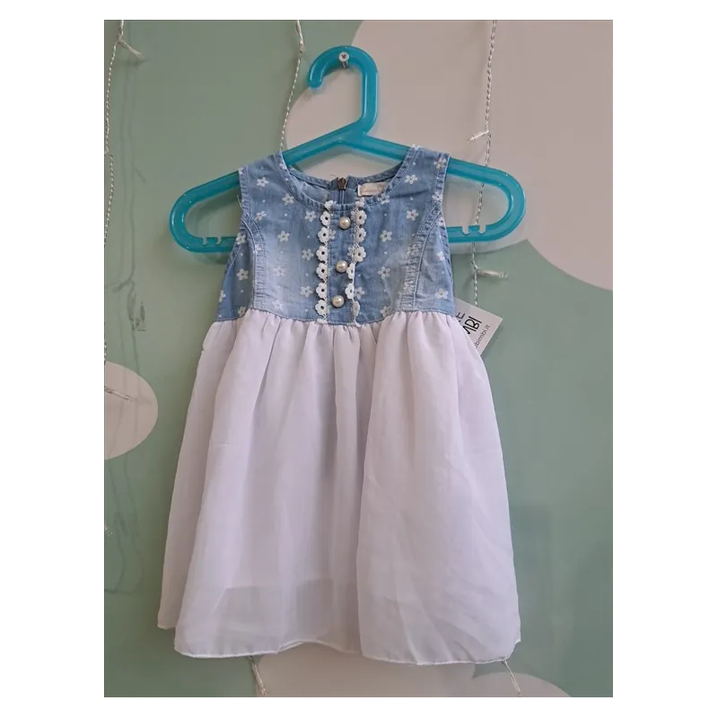 Vestito Jeans E Bianco 18 M