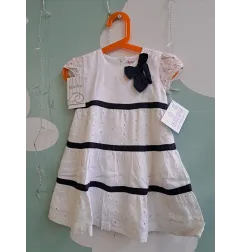 Vestito Bianco Con Fiocco Blu 12-18 M Nuovo