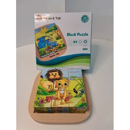 Puzzle a Cubotti In Legno Animali
