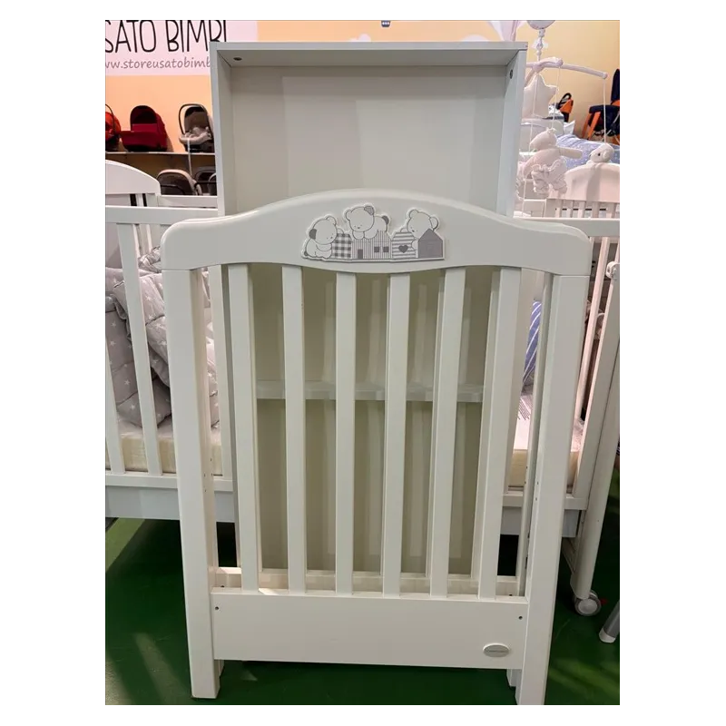 Lettino Foppapedretti Bianco Con Orsetti, Cassetto e Possibilità Di Altezza