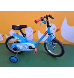 Bicicletta B-Twin Azzurra Con Rotelle 14" - Leggermente Sbiadita