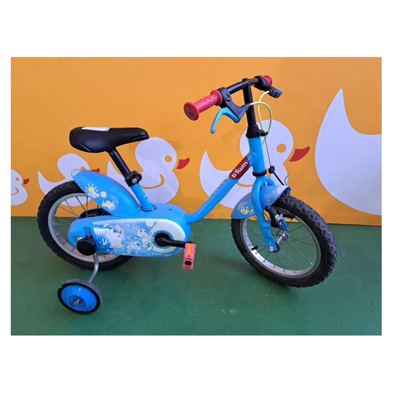Bicicletta B-Twin Azzurra Con Rotelle 14" - Leggermente Sbiadita