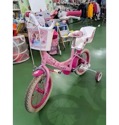 Bicicletta Rosa Principesse Flowers Con Cestino, Portabambole e Rotelle 14"