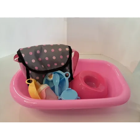 Set Per Prendersi Cura Delle Bambole: Vaschetta, Vasno, Borsetta e Kit Pappa