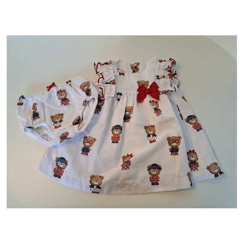 Vestito Bianco Con Orsetti e Culotte Abbinate Mayoral 2/4 M - 65 Cm - STUPENDO