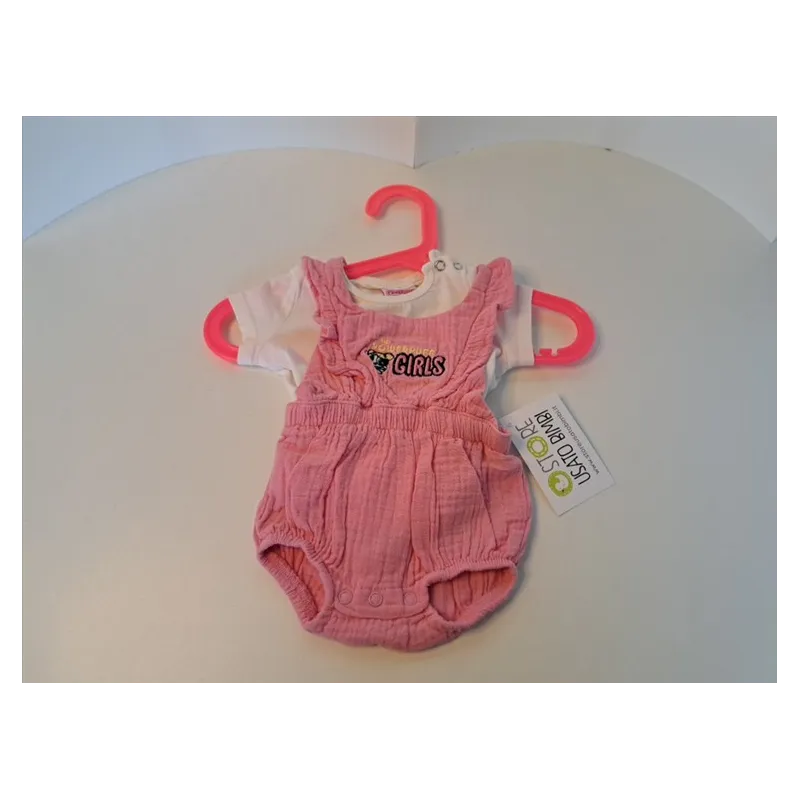 Completo Salopette Rosa Le Superchicche + Tshirt Bianca 0-3 M 62 Cm