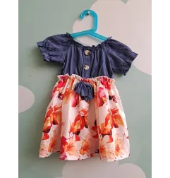 Vestito Blu Con Fiori 6-9 M