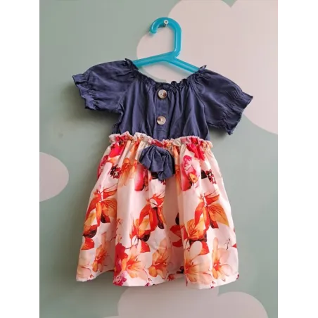 Vestito Blu Con Fiori 6-9 M