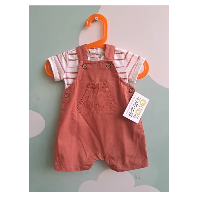 Salopette Color Mattone Con T Shirt a Righe Fagottino