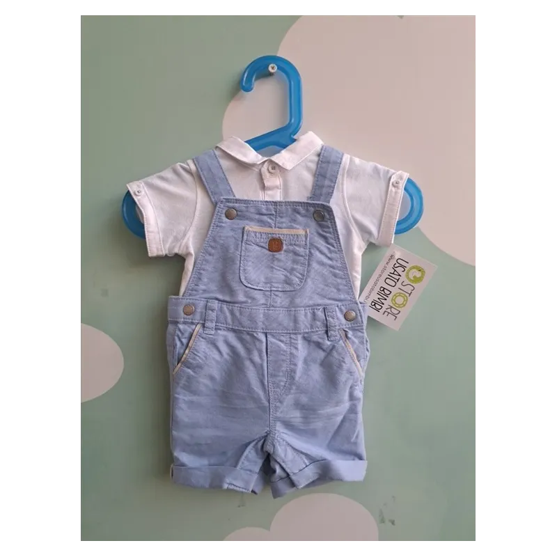 Salopette Azzurra Con Polo Bianca Obaibi 3 M