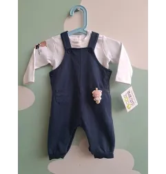 Salopette Blu Con Maglia Maniche Lunghe Bianca 3/6 M