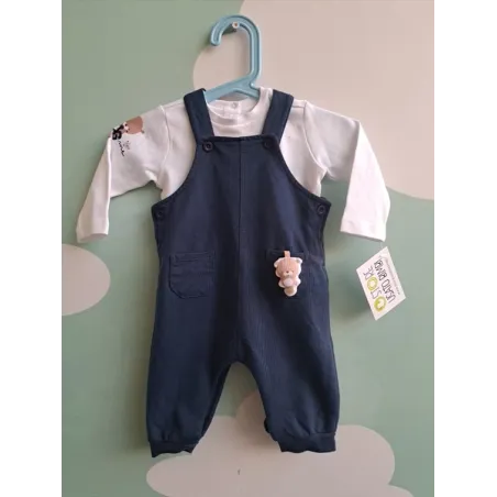 Salopette Blu Con Maglia Maniche Lunghe Bianca 3/6 M