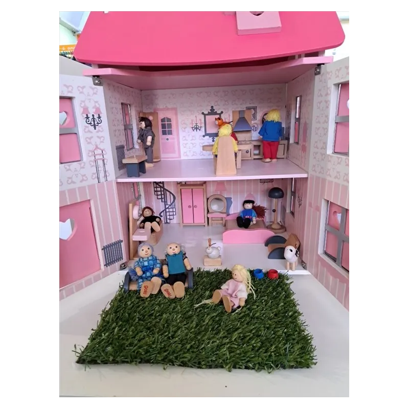 Casa Delle Bambole In Legno Con Famiglia e Arredi