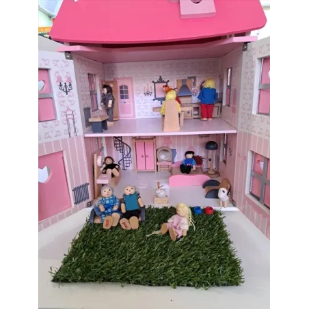 Casa Delle Bambole In Legno Con Famiglia e Arredi