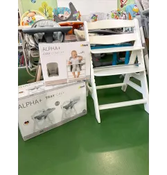 Seggiolone Pappa in Legno Alpha+ hauck Con Vassoio Tray Bianco e Cuscino Per Seduta