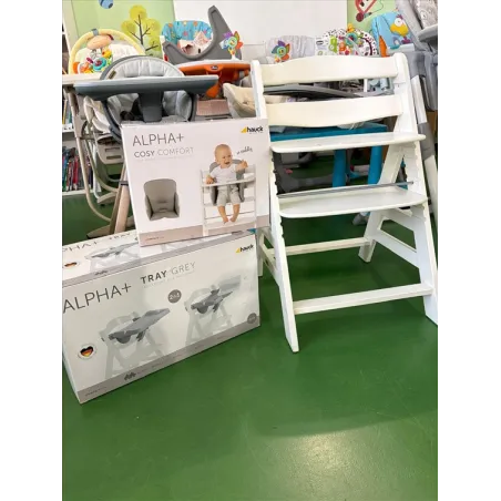 Seggiolone Pappa in Legno Alpha+ hauck Con Vassoio Tray Bianco e Cuscino Per Seduta